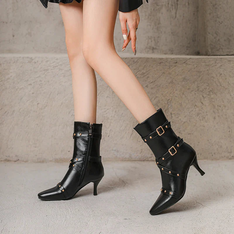 Damen Stiefeletten Spitzniete Reißverschluss Ferse modern elegant
