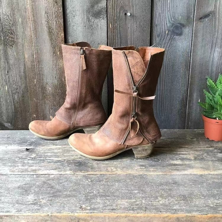 Damen Lederstiefel Reißverschluss rutschfest langlebig bequem vielseitig