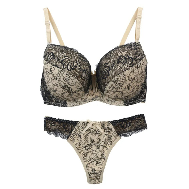 Damen BH-Set Türkis Schwarz Push-up Dessous Set mit Spitze und verstellbaren Trägern