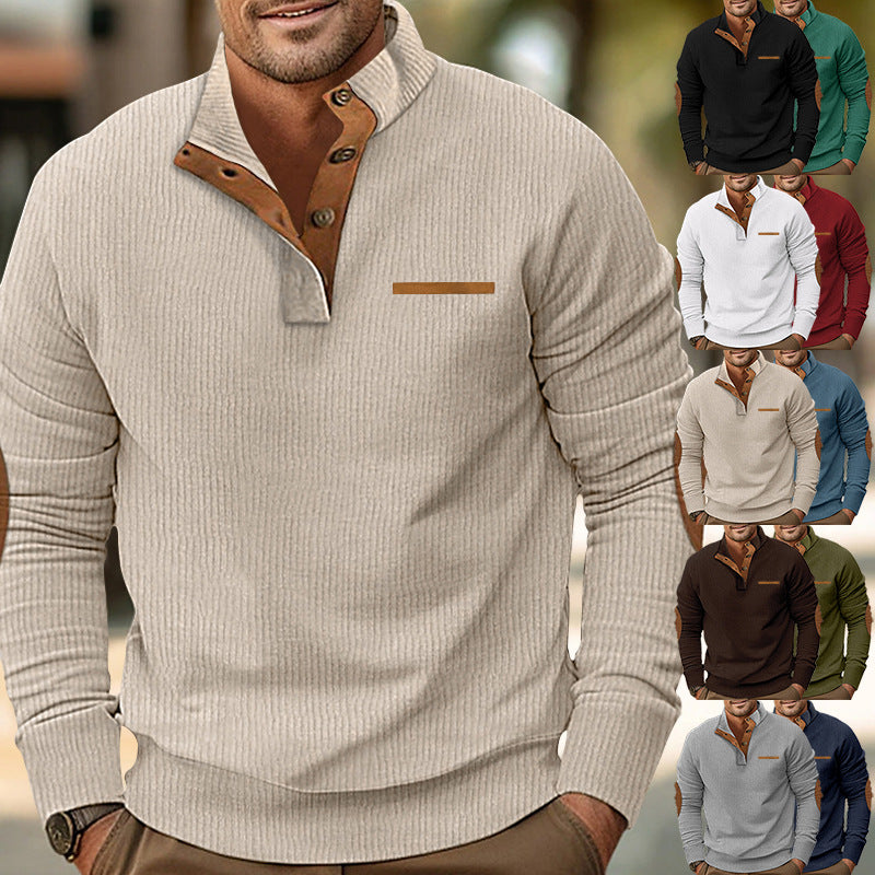 Herren Strickpullover Knopfkragen, Langarm bequeme warme atmungsaktive normale Passform
