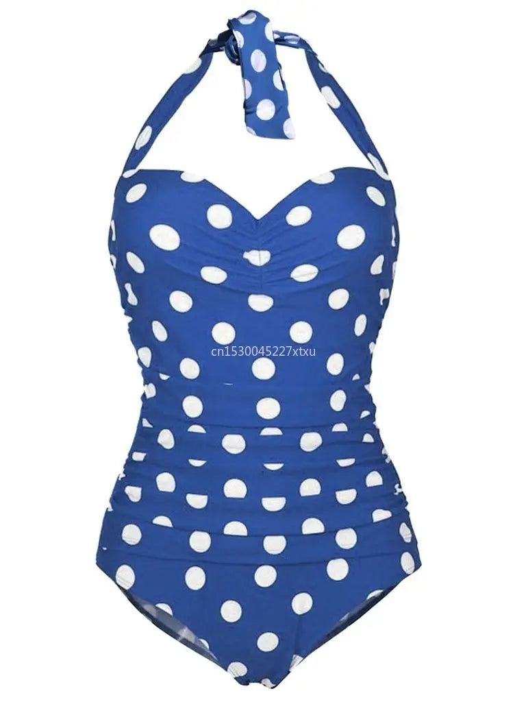 Damen Plus-Size Badeanzug Retro Punkte Einteilig Monokini Bademode