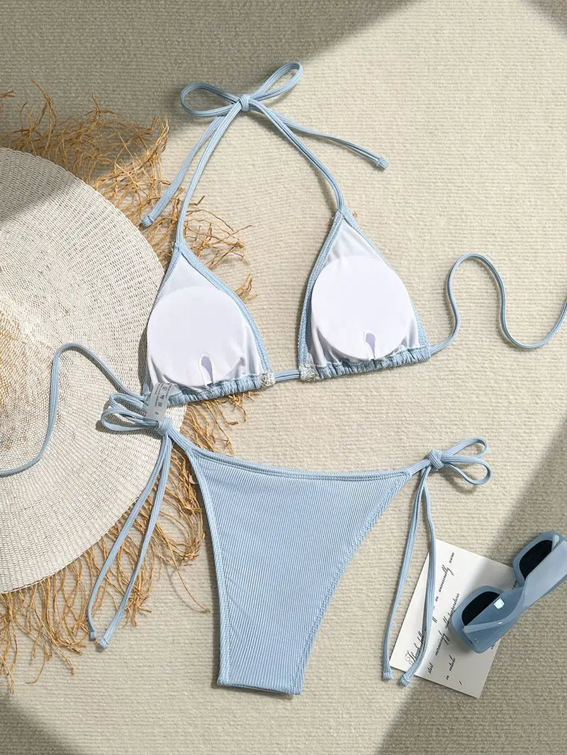 Damen Triangel Bikini Neckholder Muschel Seestern Zweiteilige Strand Bademode