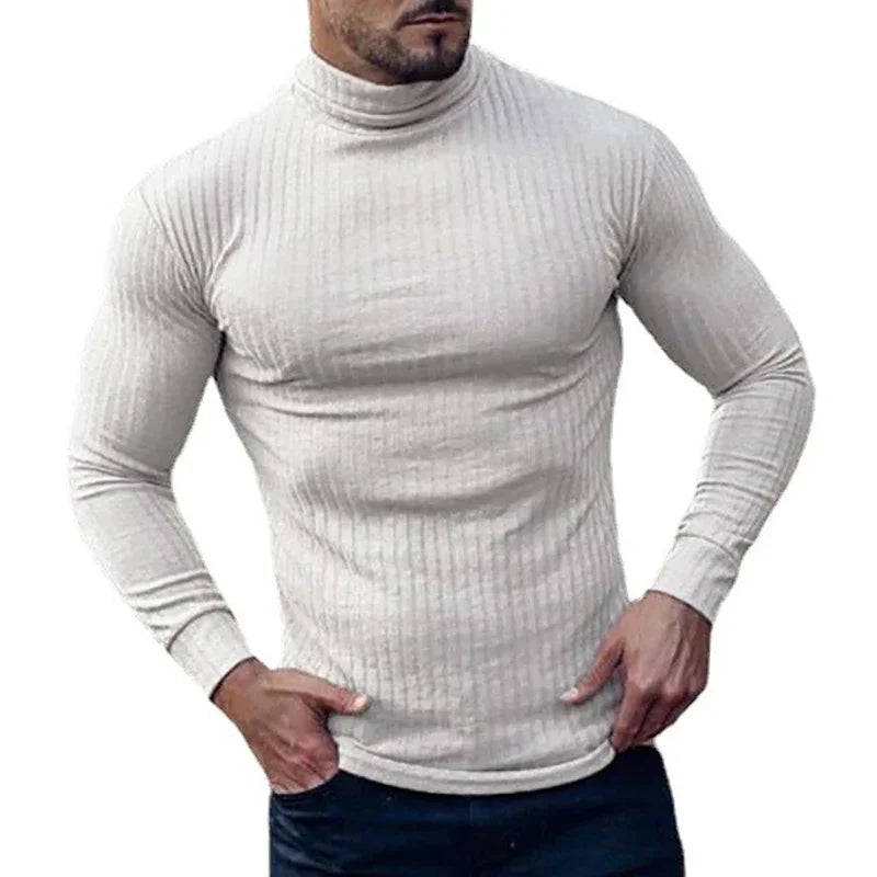 Herren Rollkragen Shirt Slim Fit Langarm Strickshirt Atmungsaktiv Schnelltrocknend für Gym Fitness Bodybuilding