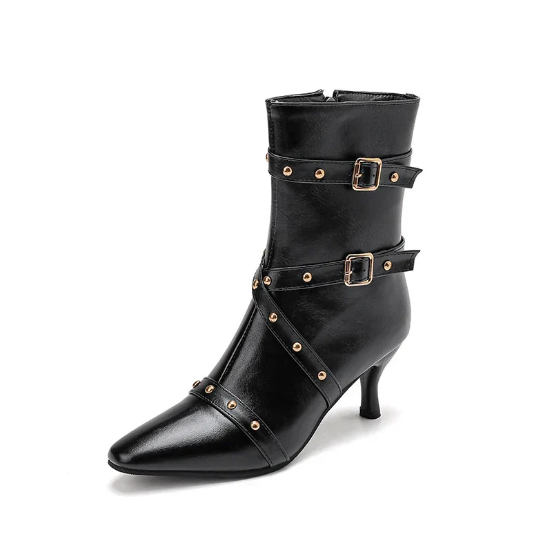 Damen Stiefeletten Spitzniete Reißverschluss Ferse modern elegant
