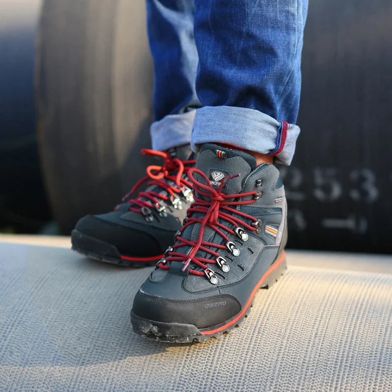 Herren Schwarz Dunkelgrau knöchelhoch rutschfeste Profilsohle Outdoor Wanderschuhe Schnürstiefel