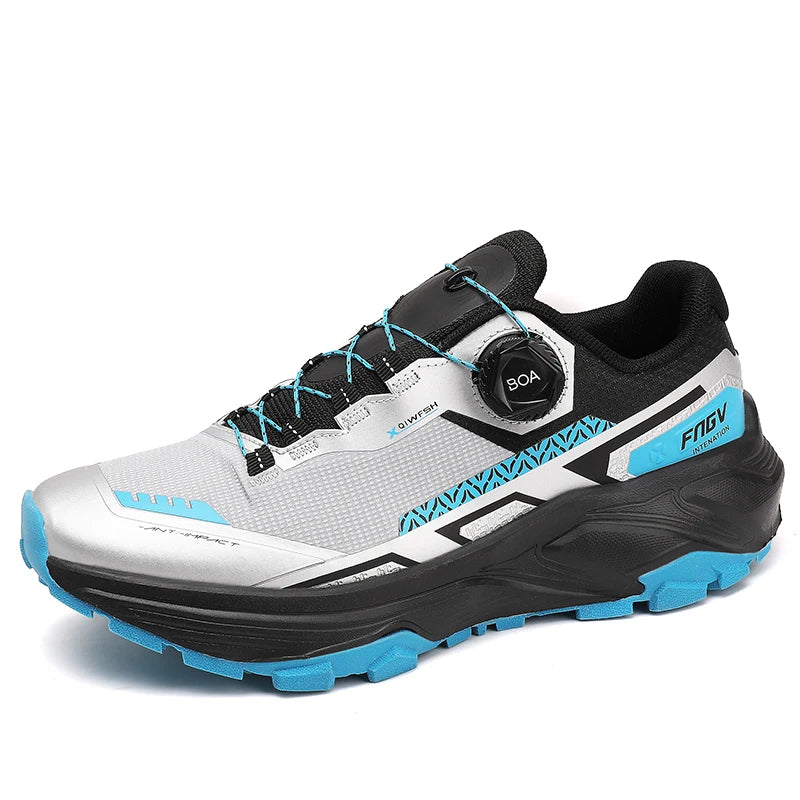 Trailrunning Schuhe Weiß Blau mit Drehverschluss rutschfest Outdoor Wanderschuhe Geländelaufschuhe
