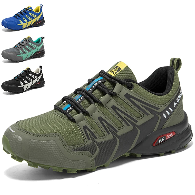 Herren Outdoor Schuhe Grün rutschfeste Sneaker mit Profilsohle und Schnellschnürung