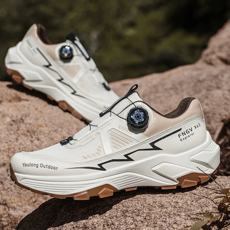 Herren Outdoor Wanderschuhe mit Drehverschluss, atmungsaktive Mesh Trekking Schuhe, rutschfest, Trail Schuhe, Bergsteigen