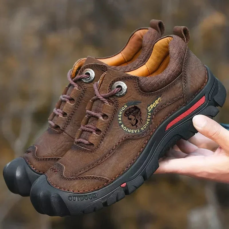 Herren Outdoor Halbschuhe Braun rutschfest stoßdämpfend Schnürschuhe mit Profilsohle