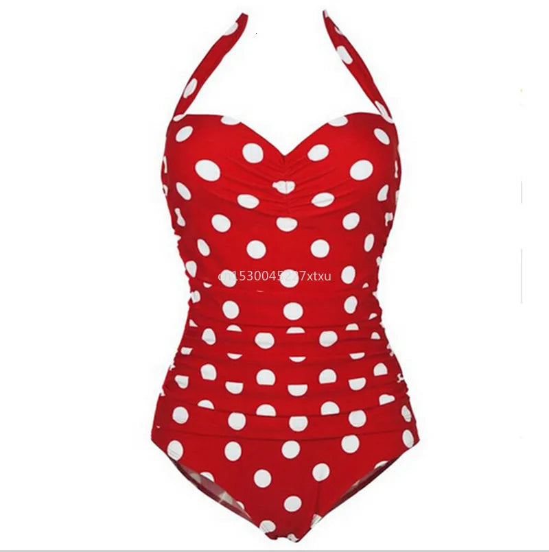 Damen Plus-Size Badeanzug Retro Punkte Einteilig Monokini Bademode