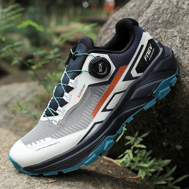 Trailrunning Schuhe Weiß Blau mit Drehverschluss rutschfest Outdoor Wanderschuhe Geländelaufschuhe