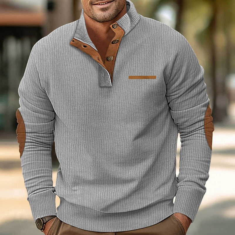 Herren Strickpullover Knopfkragen, Langarm bequeme warme atmungsaktive normale Passform
