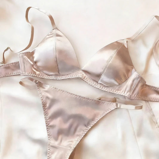 Damen Dessous Set Rosa glänzend nahtlos verstellbar zweiteilig BH Slip