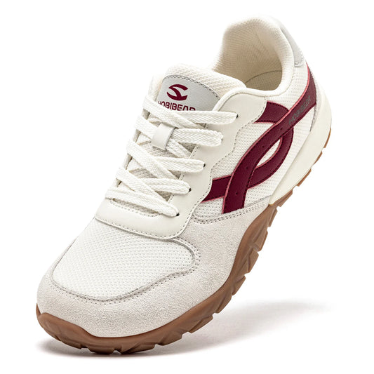 Damen Sneaker Weiß Bordeaux Freizeitschuhe mit Profilsohle und Schnürung