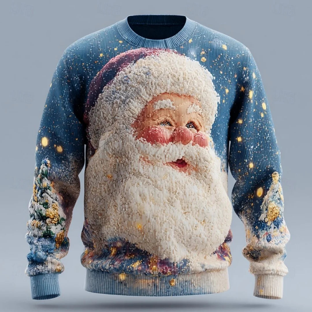 Herren Weihnachtspullover Rundhals Weihnachtsmann Muster stricken Langarm warm