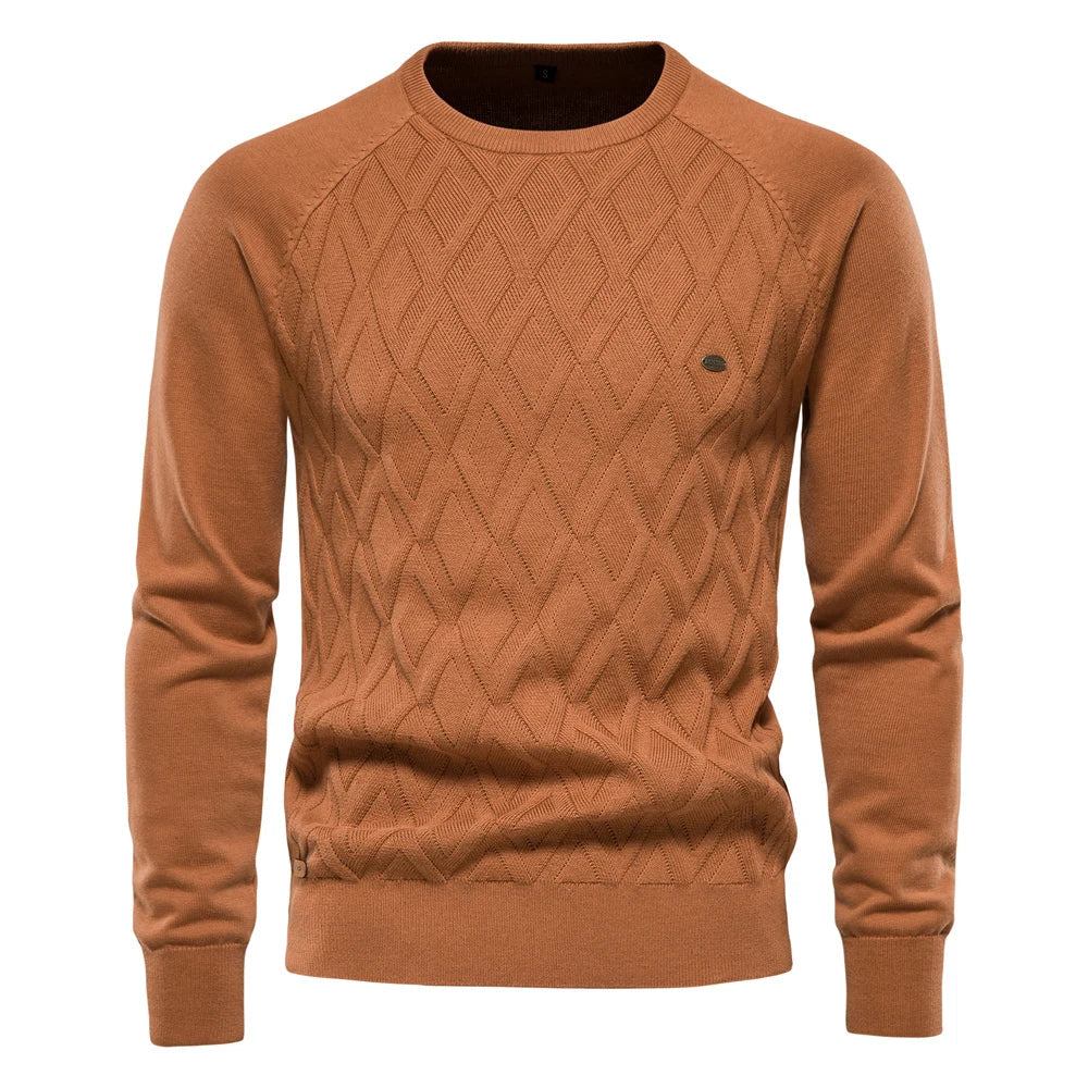 Herren Strickpullover Karo Rundhals Slim Fit elastisch bequem atmungsaktiv