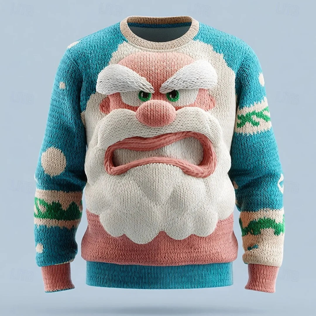 Herren Weihnachtspullover Rundhals Weihnachtsmann Muster stricken Langarm warm