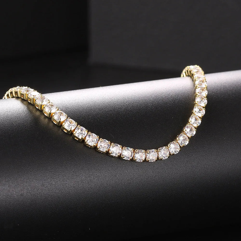 Damen Choker Kette Tennis Chain mit Cubic-Zirkonia Steinen Iced-Out Look Kurze Halskette Hip-Hop Schmuck