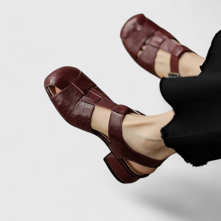 Damen Blockabsatz Schnalle Riemen Slip Sandalen einfach bequem