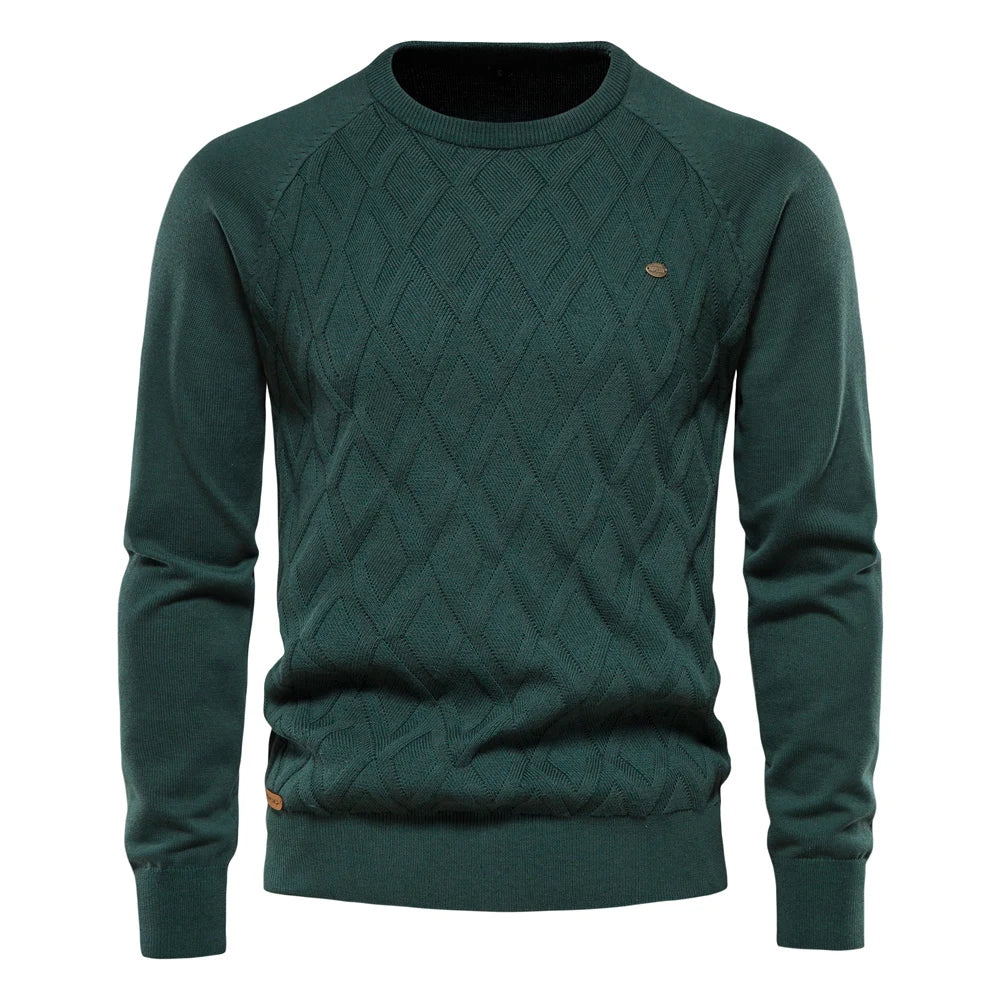Herren Strickpullover Karo Rundhals Slim Fit elastisch bequem atmungsaktiv