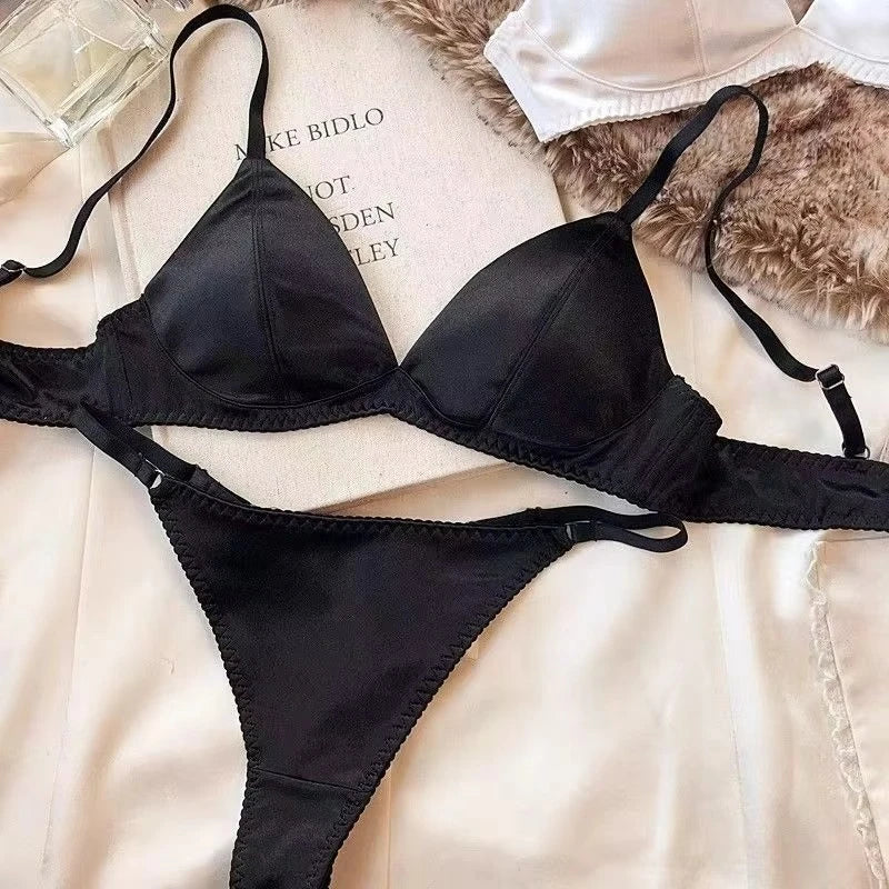 Damen Dessous Set Rosa glänzend nahtlos verstellbar zweiteilig BH Slip