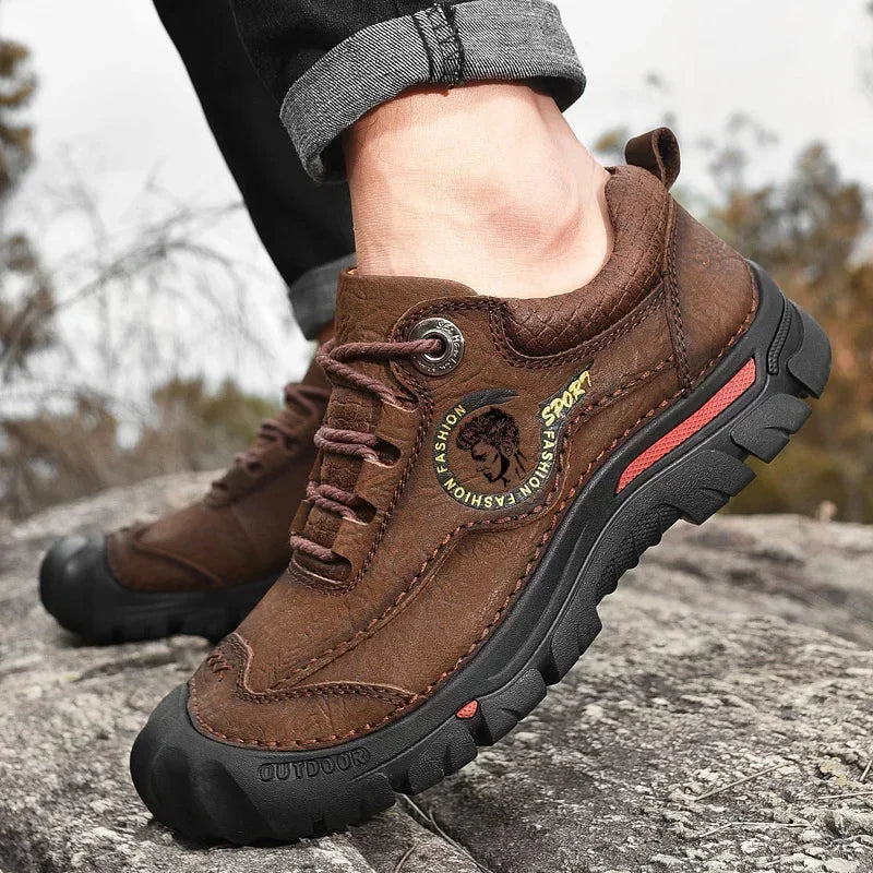 Herren Outdoor Halbschuhe Braun rutschfest stoßdämpfend Schnürschuhe mit Profilsohle