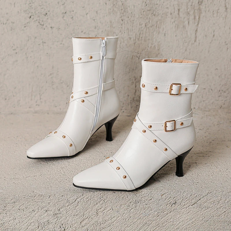 Damen Stiefeletten Spitzniete Reißverschluss Ferse modern elegant