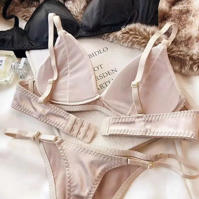 Damen Dessous Set Rosa glänzend nahtlos verstellbar zweiteilig BH Slip