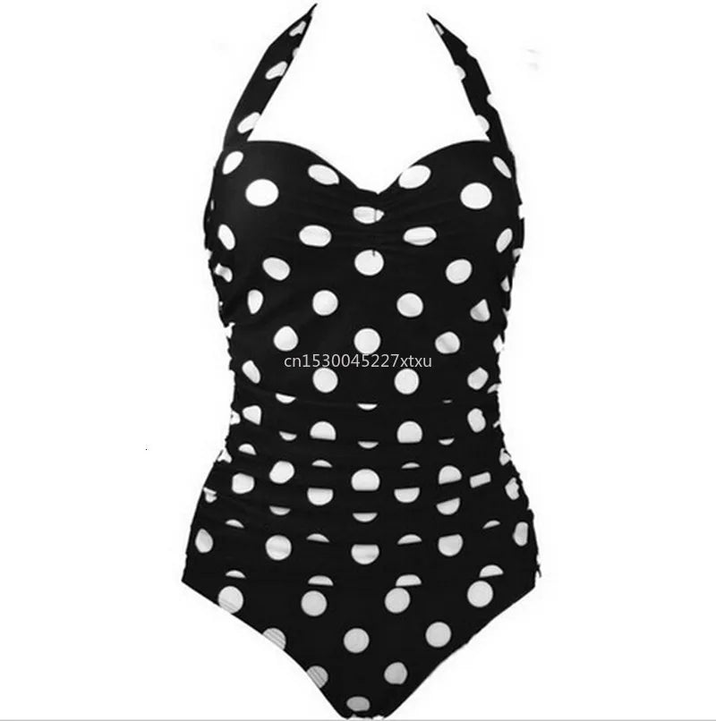 Damen Plus-Size Badeanzug Retro Punkte Einteilig Monokini Bademode