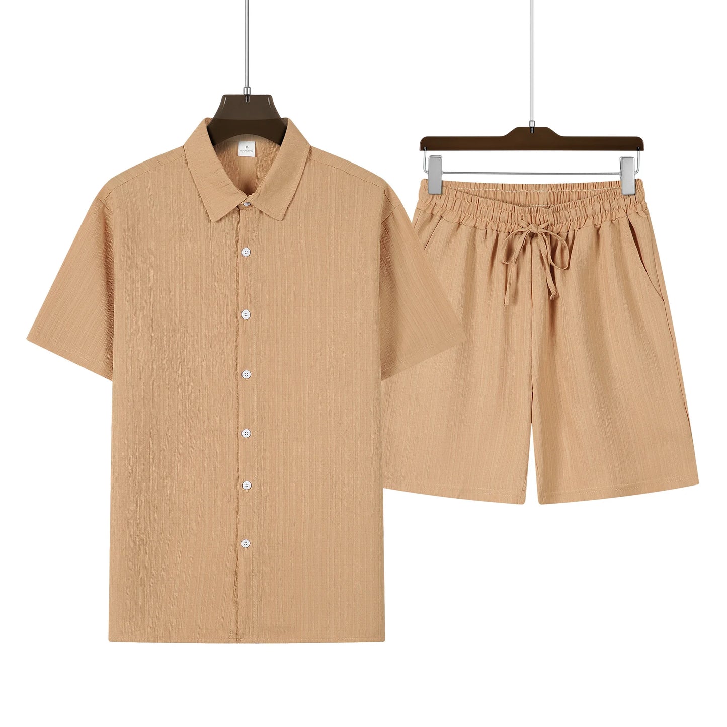 Herren Kurzarm Hemd Set Hellblau mit Shorts Freizeit Zweiteiler Sommer Outfit Knopfleiste
