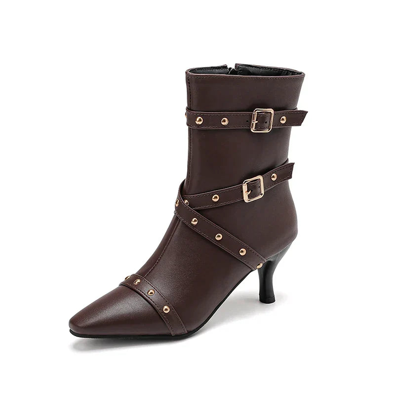 Damen Stiefeletten Spitzniete Reißverschluss Ferse modern elegant