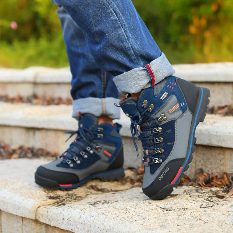 Herren Schwarz Dunkelgrau knöchelhoch rutschfeste Profilsohle Outdoor Wanderschuhe Schnürstiefel