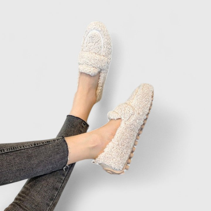 Damen Slipper gefüttert Lammwolle rutschfest Slip-On Hausschuhe warm Alltag Indoor Outdoor Schuhe