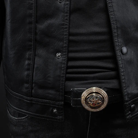 Herren Lederjacke Slim Fit Kunstleder Schlanke Passform Reverskragen Knopfleiste Brusttaschen Casual Urban Style