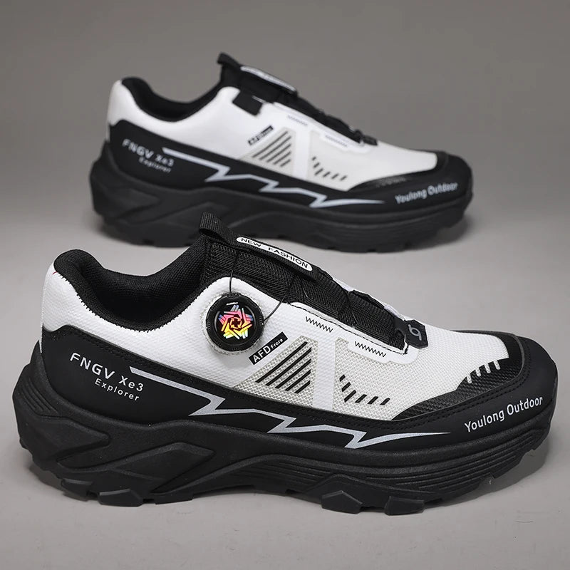 Herren Outdoor Wanderschuhe mit Drehverschluss, atmungsaktive Mesh Trekking Schuhe, rutschfest, Trail Schuhe, Bergsteigen