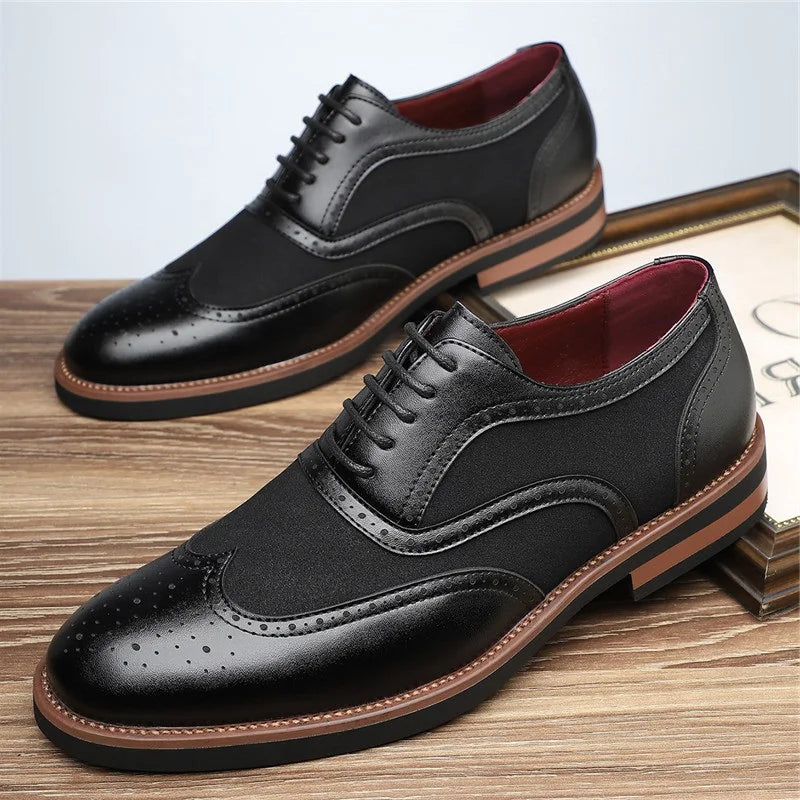 Herren Oxford Schuhe zweifarbig Brogue Schnürschuhe elegant Business rutschfest gepolstert Alltag