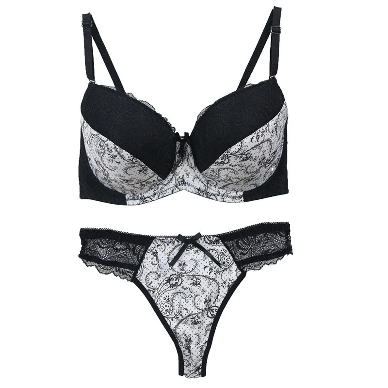 Damen BH-Set Türkis Schwarz Push-up Dessous Set mit Spitze und verstellbaren Trägern