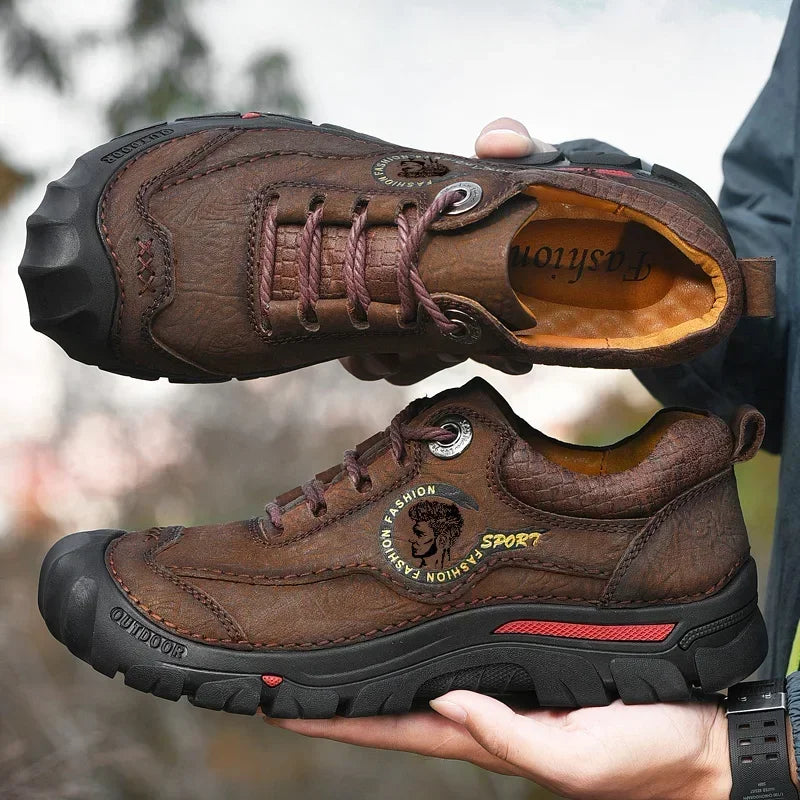 Herren Outdoor Halbschuhe Braun rutschfest stoßdämpfend Schnürschuhe mit Profilsohle