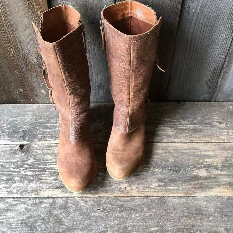Damen Lederstiefel Reißverschluss rutschfest langlebig bequem vielseitig