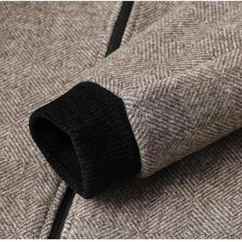 Herren Wolljacke Fischgrätmuster Stehkragen Eleganter Schnitt Klassischer Stil