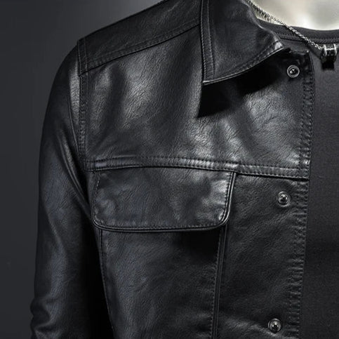 Herren Lederjacke Slim Fit Kunstleder Schlanke Passform Reverskragen Knopfleiste Brusttaschen Casual Urban Style