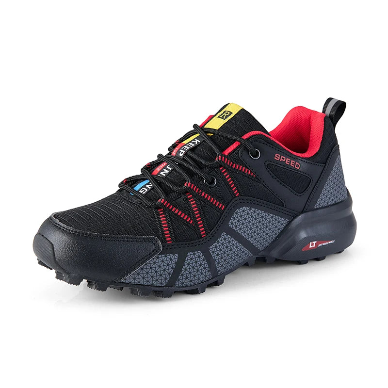 Herren Schwarz Grau rutschfest Outdoor Wanderschuhe mit Schnürung und griffiger Sohle