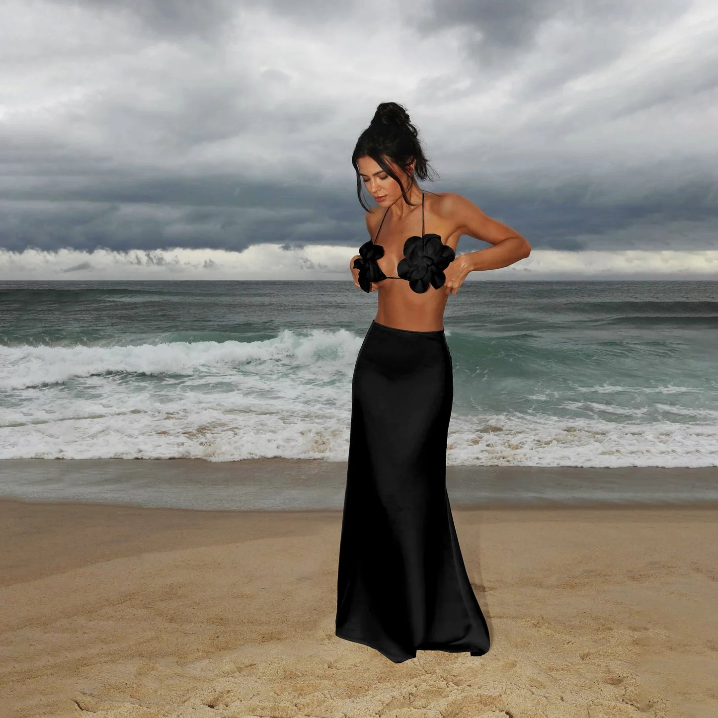 Damen 3-teiliges Bikini Set mit A-Linien Rock Bandage Brasilianische Bademode