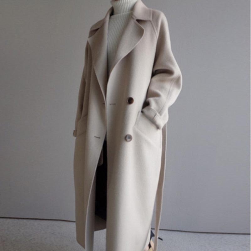 Damen Woll Trenchcoat Mischung taillierte lange elegante warme klassische Passform