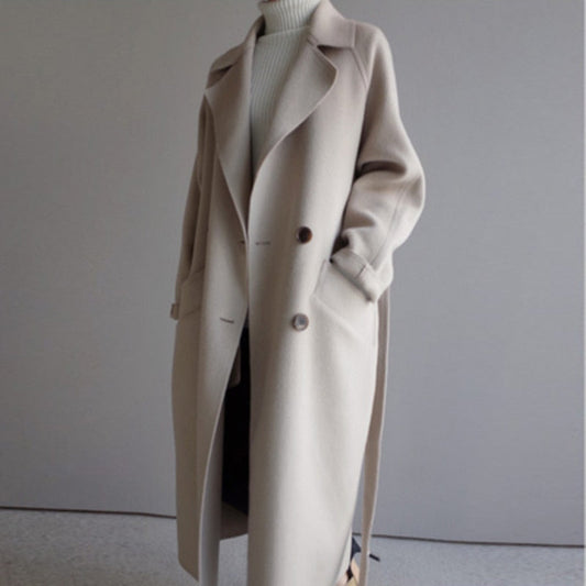 Damen Woll Trenchcoat Mischung taillierte lange elegante warme klassische Passform