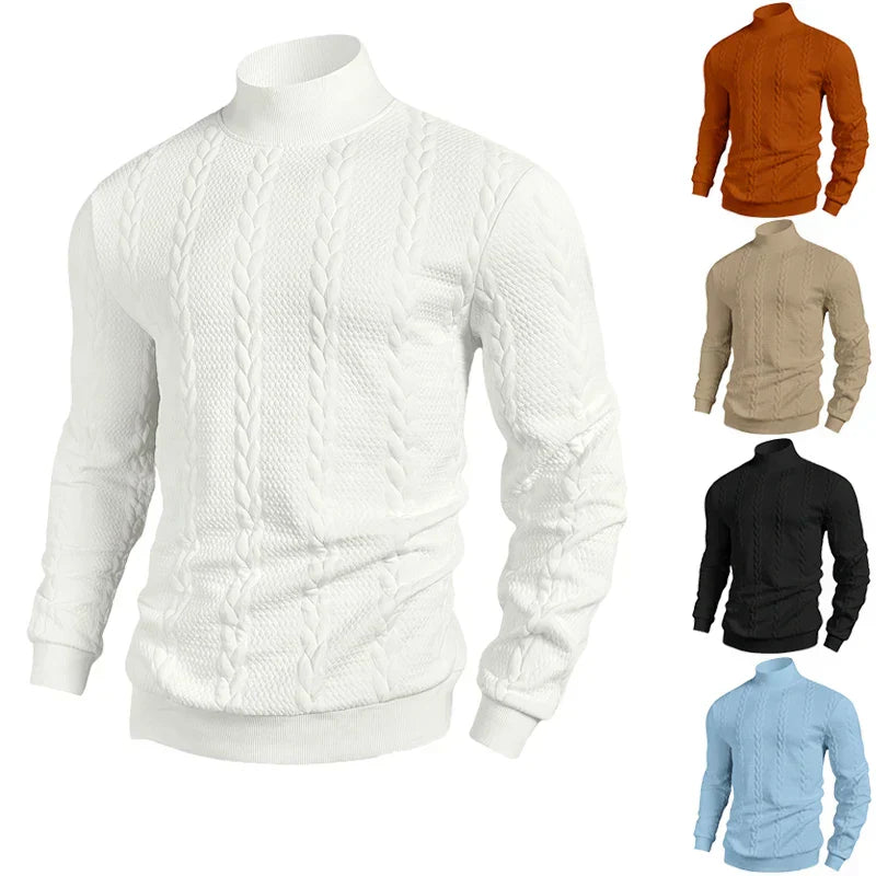 Herren Strickpullover Rollkragenpullover strukturierte Langarm bequem warm atmungsaktiv