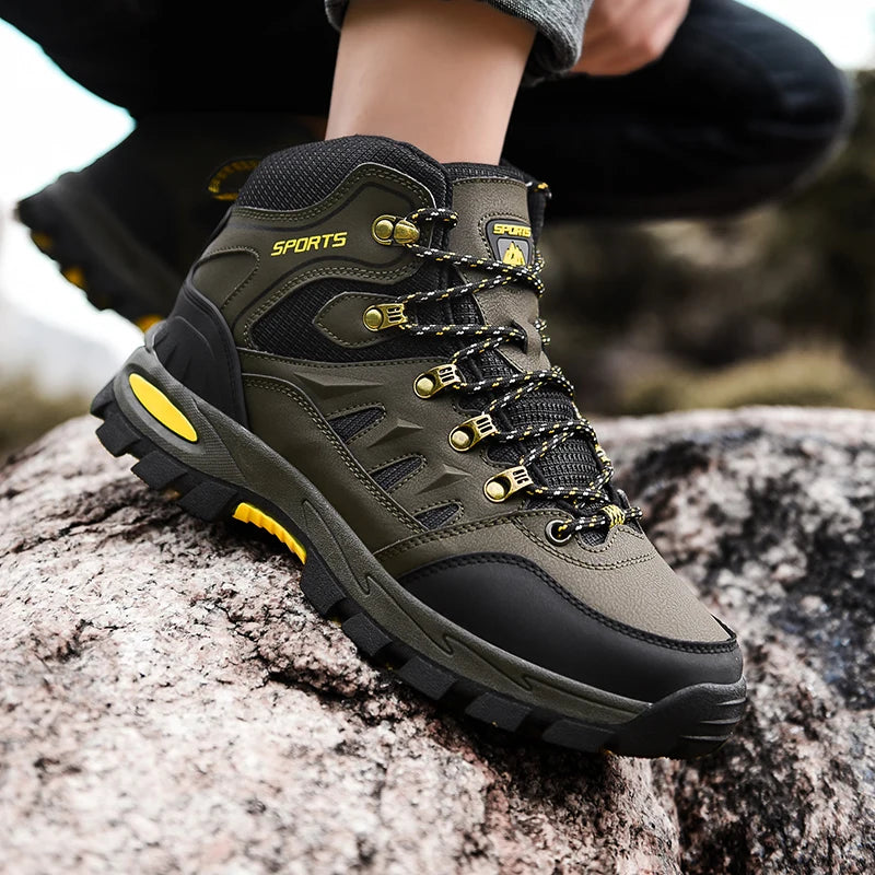 Damen Wanderschuhe Schwarz Olivgelb rutschfest knöchelhoch Outdoor Profilsohle