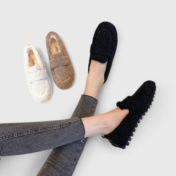 Damen Slipper gefüttert Lammwolle rutschfest Slip-On Hausschuhe warm Alltag Indoor Outdoor Schuhe