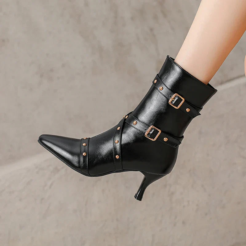 Damen Stiefeletten Spitzniete Reißverschluss Ferse modern elegant