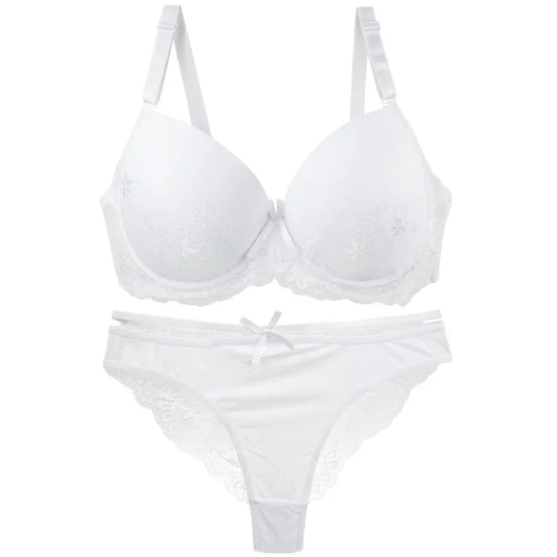 Damen Dessous Set Lila Push-up BH mit Spitze und Bügel inklusive Slip Unterwäsche mit formender Passform